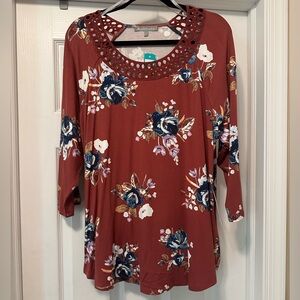 Daniel Rainn Red Embellished 3/4 Sleeve Blouse